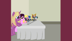 Size: 500x281 | Tagged: safe, artist:kiwithedeamon, artist:minty root, artist:pikapetey, oc, oc only, oc:mane event, bronycon, bronycon 2015, good morning baltimare, animated, bronycon mascots, scrunchy face, vip