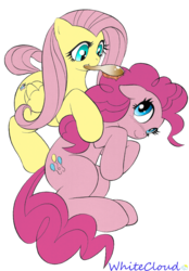 Size: 1200x1725 | Tagged: safe, artist:aoi takayuki, artist:whitecloud72988, fluttershy, pinkie pie, g4, brush, brushie, female, lesbian, ship:flutterpie, shipping