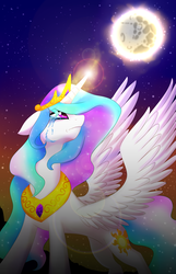 Size: 2700x4200 | Tagged: safe, artist:scarlet-spectrum, princess celestia, lullaby for a princess, g4, crying, female, lens flare, magic, mare in the moon, moon, solo