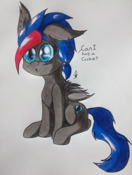Size: 1944x2592 | Tagged: safe, artist:acespade777, oc, oc only, bat pony, pony, acis, cute, female, filly, solo, traditional art