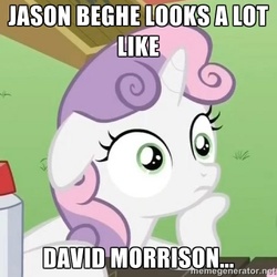 Size: 500x500 | Tagged: safe, sweetie belle, g4, david morrison, exploitable meme, image macro, jason beghe, meme, sudden clarity sweetie belle, theory