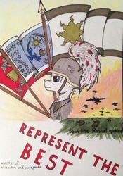 Size: 1024x1467 | Tagged: safe, artist:incrediblepanzer, pony, clothes, flag, helmet, plane, poster, propaganda, tank (vehicle), traditional art, uniform