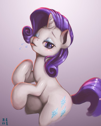 Size: 2317x2885 | Tagged: safe, artist:mrs1989, rarity, pony, unicorn, g4, blushing, female, high res, horn, korean, mare, misleading thumbnail, one eye closed, raspberry, solo, tongue out, wink