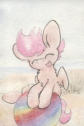 Size: 690x1036 | Tagged: safe, artist:slightlyshade, scootaloo, g4, ball, female, solo, traditional art