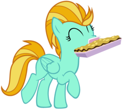 Size: 943x847 | Tagged: safe, artist:wolfiejay, lightning dust, pegasus, pony, g4, ^^, baking, cake, cute, dustabetes, eyes closed, female, folded wings, mare, missing cutie mark, mouth hold, raised hoof, simple background, solo, transparent background, vector, wings