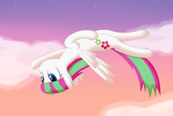 Size: 3000x2000 | Tagged: safe, artist:joey, blossomforth, pegasus, pony, g4, female, flying, high res, morning, night, night sky, solo, upside down