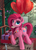 Size: 1800x2517 | Tagged: safe, artist:yakovlev-vad, pinkie pie, earth pony, pony, g4, badge, balloon, cute, cuteamena, eyebrows, female, fluffy, grin, heart balloon, high res, invitation, looking at you, mare, more than one source, mouth hold, pinkamena diane pie, present, raised hoof, raised leg, scenery, smiling, smiling at you, solo, wagon, weapons-grade cute