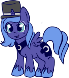 Size: 320x362 | Tagged: safe, artist:lulubell, princess luna, alicorn, pony, g4, female, filly, hat, simple background, solo, top hat, transparent background, woona