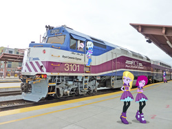 Size: 3648x2736 | Tagged: safe, fleur-de-lis, fuchsia blush, lavender lace, trixie, twilight sparkle, equestria girls, g4, background human, emd, equestria girls in real life, f40ph, fanfic, fanfic art, high res, irl, photo, train
