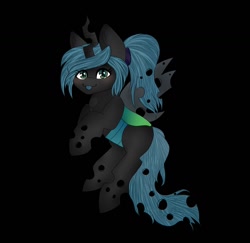 Size: 1280x1243 | Tagged: safe, artist:octacats, queen chrysalis, changeling, changeling queen, g4, alternate hairstyle, chibi, cute, cutealis, female, looking at you, ponytail, smiling, solo, tongue out