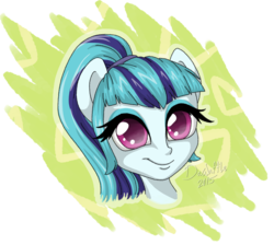 Size: 1216x1088 | Tagged: safe, artist:bananasplitzel, artist:da-waffle, sonata dusk, human, g4, cute, eared humanization, female, head only, looking at you, smiling, solo, sonatabetes, when she smiles