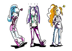 Size: 4960x3507 | Tagged: safe, artist:amazingpuffhair, adagio dazzle, aria blaze, sonata dusk, equestria girls, g4, cute, female, heart, lesbian, ship:arisona, shipping, the dazzlings