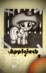 Size: 601x940 | Tagged: safe, artist:chiliinternational, applejack, g4, black and white, grayscale, hat, hooves, photo, younger