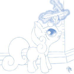 Size: 1200x1200 | Tagged: safe, artist:malwinters, sweetie belle, g4, female, monochrome, pencil, ruler, sketch, solo