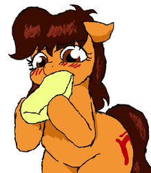 Size: 473x540 | Tagged: safe, artist:dymlos, oc, oc only, oc:maría teresa de los ponyos paguetti, pony, butter, chubby, eating, fat, flockmod, solo