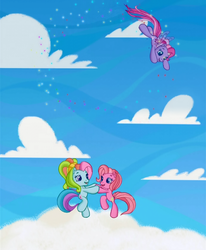 Size: 740x897 | Tagged: safe, screencap, pinkie pie (g3), rainbow dash (g3), starsong, g3, g3.5, twinkle wish adventure, cloud, cloudy, dancing, g3 panorama, sky, that's what makes a friend