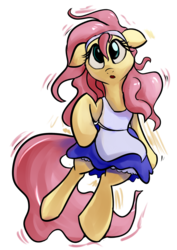 Size: 1440x2039 | Tagged: safe, artist:impcjcaesar, fluttershy, pony, g4, :o, alice in wonderland, alternate hairstyle, bipedal, bloomers, clothes, crossover, cute, dress, female, floppy ears, simple background, solo, transparent background