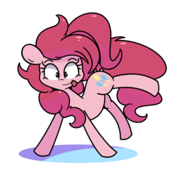 Size: 1400x1400 | Tagged: safe, artist:turtlefarminguy, pinkie pie, earth pony, pony, g4, :p, bucking, cute, diapinkes, female, looking at you, mare, raised leg, simple background, smiling, solo, tongue out, transparent background, wide eyes