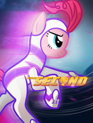 Size: 1500x2000 | Tagged: safe, artist:knadire, artist:knadow-the-hechidna, fili-second, pinkie pie, g4, power ponies (episode), fast, female, mashup, parody, poster, power ponies, solo, speed, the flash