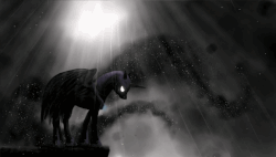 Size: 1400x794 | Tagged: safe, artist:buttonsthecatt, artist:equum_amici, edit, nightmare moon, alicorn, pony, g4, animated, cinemagraph, crying, epic, female, regret, solo