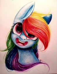 Size: 1128x1444 | Tagged: safe, artist:maritimelightningp, rainbow dash, g4, female, looking at you, open mouth, solo, traditional art