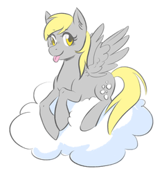Size: 2350x2508 | Tagged: safe, artist:thiefofcookies, derpy hooves, pegasus, pony, g4, cloud, female, high res, mare, prone, solo, spread wings, tongue out