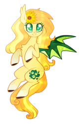 Size: 611x941 | Tagged: safe, artist:kaikururu, oc, oc only, oc:sunflower meadows, bat pony, pony, female, flower, flower in hair, heart eyes, looking at you, mare, solo, wingding eyes