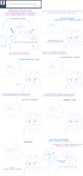 Size: 2560x5382 | Tagged: safe, artist:ambris, lightning dust, rainbow dash, trixie, twilight sparkle, semi-anthro, ask twidash, g4, ask, ball, belly button, bikini, bipedal, book, broom, clothes, comic, cupcake, dialogue, female, inconvenient trixie, lesbian, lineart, looking at each other, midriff, open mouth, reading, ship:twidash, shipping, smiling, swimsuit, sword, trixiedust, tumblr, twilight sparkle (alicorn)