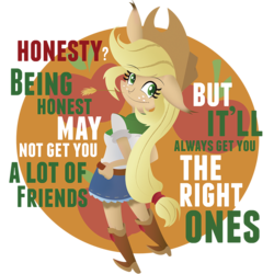 Size: 900x900 | Tagged: safe, artist:lima-hibiki, applejack, equestria girls, g4, apple, element of honesty, female, honesty, lennon, quote, solo