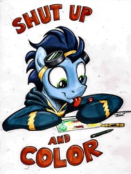 Size: 1024x1354 | Tagged: safe, artist:mattings, edit, screencap, soarin', pony, g4, clothes, coloring, cute, funny face, male, soarinbetes, solo, traditional art, wonderbolts uniform