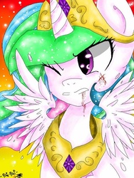 Size: 480x640 | Tagged: dead source, safe, artist:yioyio, princess celestia, g4, blood, cut, female, portrait, scared, solo