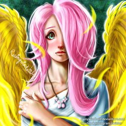 Size: 3300x3300 | Tagged: safe, artist:rainywindmill, fluttershy, human, g4, female, high res, humanized, solo, winged humanization
