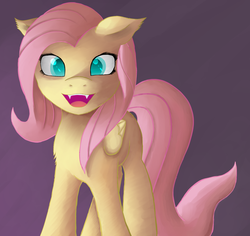 Size: 2125x2005 | Tagged: safe, artist:multiponi, fluttershy, pony, g4, fangs, female, flutterbat, high res, simple background, solo