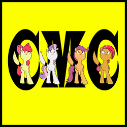 Size: 4500x4500 | Tagged: safe, artist:mofetafrombrooklyn, apple bloom, babs seed, scootaloo, sweetie belle, g4, absurd resolution, armband, cutie mark crusaders, the nexus (stable), wrestling, wwe