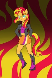 Size: 855x1280 | Tagged: safe, artist:mofetafrombrooklyn, sunset shimmer, unicorn, anthro, g4, clothes, equestria girls outfit, female, solo