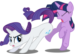 Size: 3899x2805 | Tagged: safe, artist:spellboundcanvas, rarity, twilight sparkle, pony, unicorn, g4, season 1, sonic rainboom (episode), butt bump, butt smash, female, high res, mare, now go on, rude, simple background, transparent background, unicorn twilight, vector