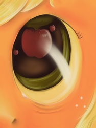 Size: 960x1280 | Tagged: safe, artist:causticeichor, applejack, g4, ambiguous gender, apple, apple eyes, close-up, crying, eyes, limited palette, reflection, single tear, solo, that pony sure does love apples, wingding eyes
