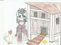 Size: 540x393 | Tagged: safe, artist:twitchytail, oc, oc only, oc:loving embrace, chicken, colored pencil drawing, coping with loss, traditional art