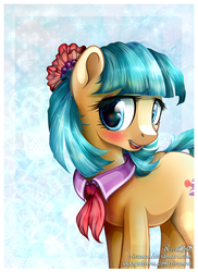 Size: 1700x2330 | Tagged: dead source, safe, artist:vird-gi, coco pommel, g4, blushing, female, looking at you, open mouth, solo