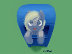 Size: 1600x1200 | Tagged: safe, artist:chickhawk96, derpy hooves, pegasus, pony, g4, blushing, derpy inside a mailbox, female, mailbox, mare, smiling, solo, stuck