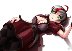 Size: 4093x2894 | Tagged: safe, artist:s1k bo1, oc, oc only, oc:squeaky pitch, earth pony, human, barely pony related, big breasts, breasts, clothes, dress, female, gothic, gothic lolita, humanized, humanized oc, lolita fashion, lying down, simple background, skirt, solo, stockings, tailed humanization, transparent background