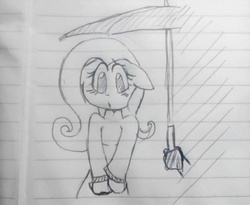 Size: 540x443 | Tagged: artist needed, safe, fluttershy, anthro, g4, lined paper, pencil drawing, traditional art, umbrella