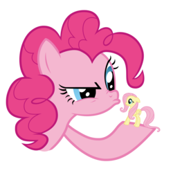 Size: 2000x2000 | Tagged: safe, artist:fluttershy_z, fluttershy, pinkie pie, earth pony, pegasus, pony, g4, high res, holding a pony, micro, newbie artist training grounds, simple background, tiny ponies, transparent background