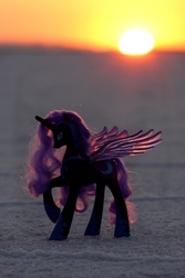 Size: 2848x4272 | Tagged: safe, nightmare moon, ask bikemare moon, g4, bonneville salt flats, irl, photo, ponies around the world, salt flats, solo, sun, sunrise, tumblr