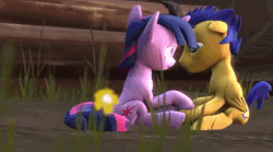 Size: 693x385 | Tagged: safe, flash sentry, twilight sparkle, g4, 3d, 88 miles per hour, absurd file size, adventure in the comments, animated, batman thread, car, delorean, eye contact, eyes closed, female, fire, flashabuse, holding hooves, imminent kissing, male, ship:flashlight, shipping, shipping denied, sitting, smiling, spiderman thread, straight, thread war, twilybuse