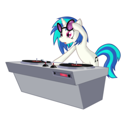 Size: 4352x4352 | Tagged: safe, artist:slackerburst, dj pon-3, octavia melody, vinyl scratch, pony, unicorn, g4, absurd resolution, eye reflection, female, solo, surprised, turntable