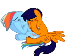 Size: 552x476 | Tagged: safe, artist:ironleopold378art, rainbow dash, oc, oc:iron leopold, pegasus, pony, g4, crying, female, male, mare, needs more png, simple background, stallion, transparent background