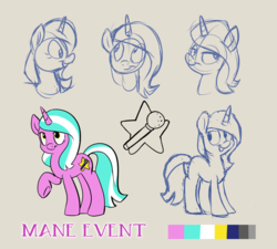 Size: 900x809 | Tagged: safe, artist:spainfischer, oc, oc only, oc:mane event, pony, bronycon, bronycon mascots, contest, contest entry, reference sheet, sketch