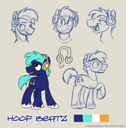 Size: 890x900 | Tagged: safe, artist:spainfischer, oc, oc only, oc:hoof beatz, pony, bronycon, bronycon mascots, contest, contest entry, headphones, open mouth, reference sheet, sketch