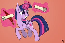 Size: 1024x683 | Tagged: safe, artist:galefeather, twilight sparkle, alicorn, pony, g4, female, magic, mare, quill, scroll, solo, twilight sparkle (alicorn)